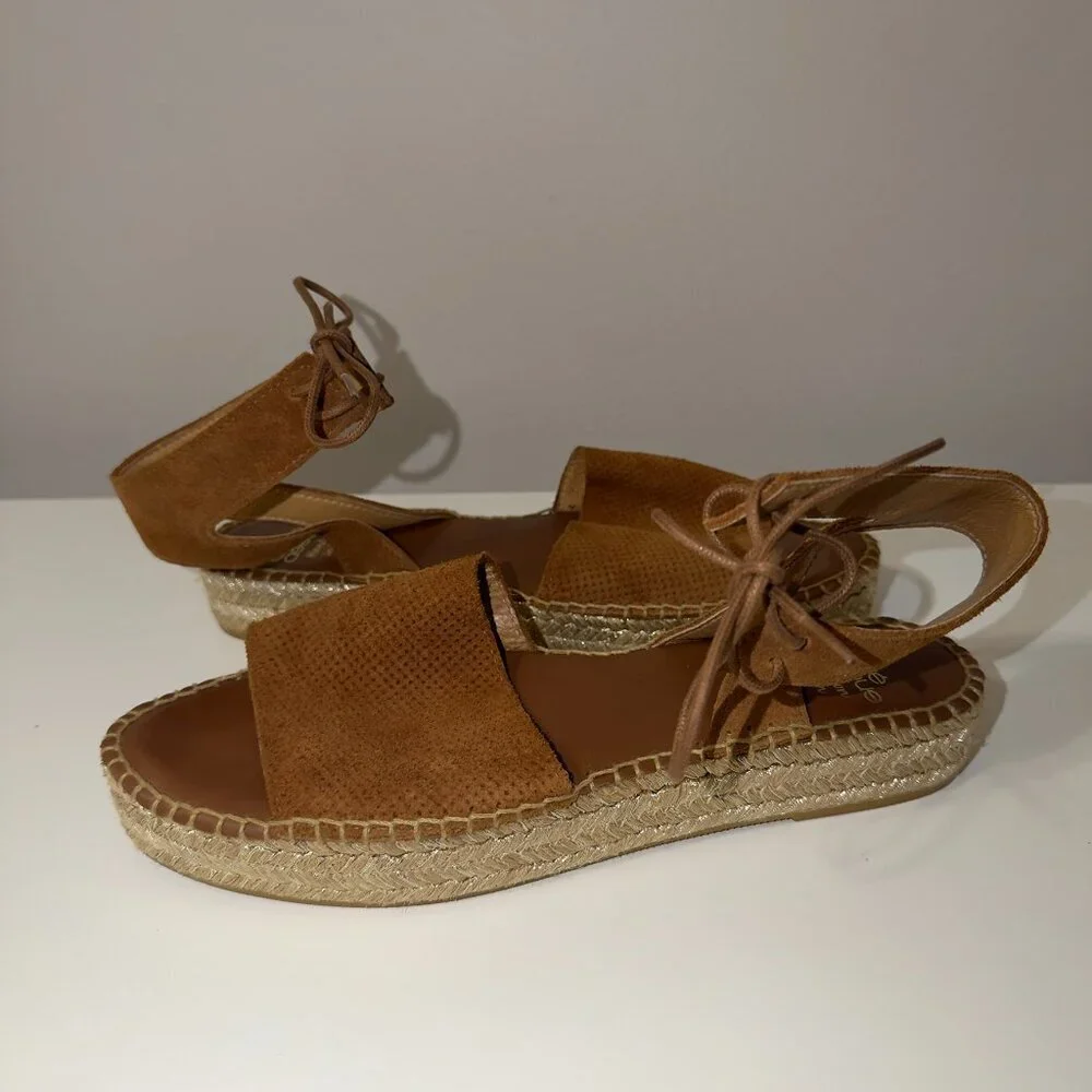 Andre Assous Brown Leather Espadrille Sandals Size EUR 41 Ankle Tie